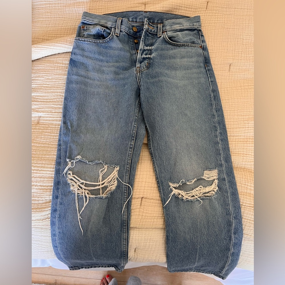 B Sides Straight leg cropped distressed jeans